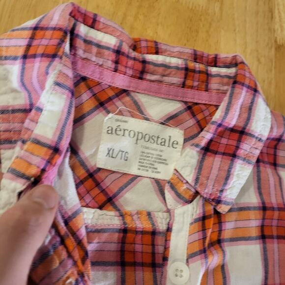 Aeropostale Pink Plaid Flannel Button Down Collared Shirt XL 20" P2P - Picture 5 of 8